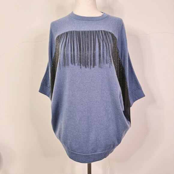 Brunello Cucinelli NWT Blue 100% Cashmere Metallic Fringe Sweater Size M Italy - Picture 1 of 13